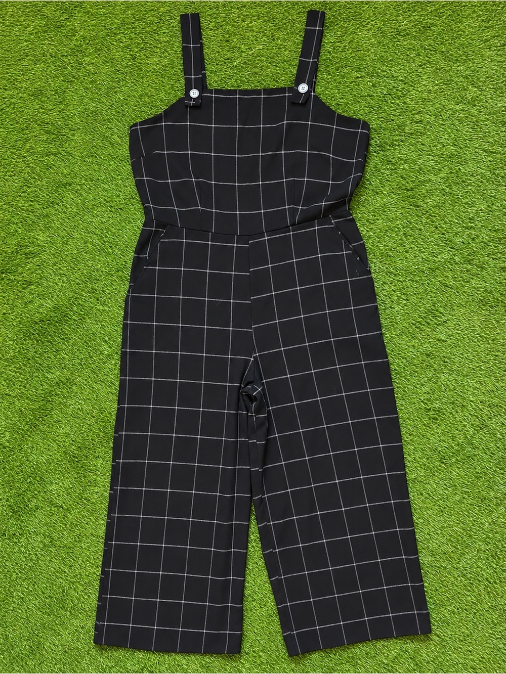 Bebop Black Windowpane Plaid Wide Leg Jumpsuit Size XL